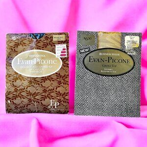 Evan-Picone Vintage Pantyhose MALLARD BLUE + VANILLA Lace Control size AMPLE